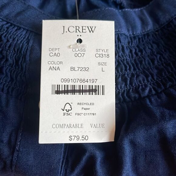 J Crew Factory NWT Linen Blend Short Sleeve Smock Neck Top Size Large in Navy - Picture 6 of 7
